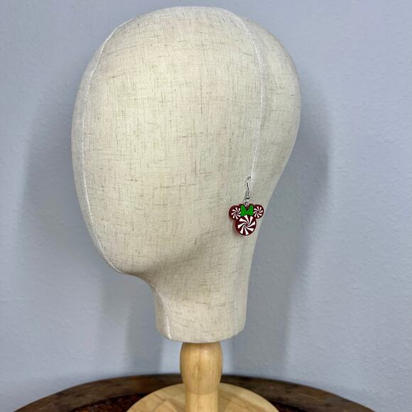 🎄 Candy Cane Minnie Earrings | Disney-Inspired Christmas Glitter Earrings - Picture 2 of 3